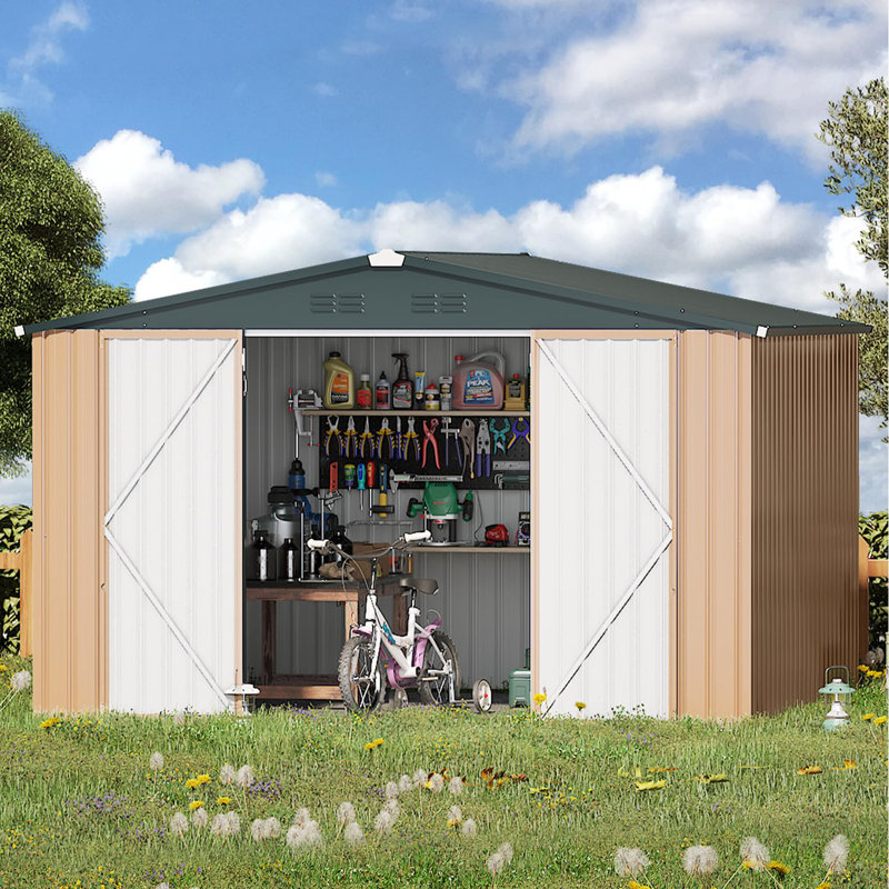 10 ft. W x 8 ft. D Galvanized Steel Storage Shed, Brown