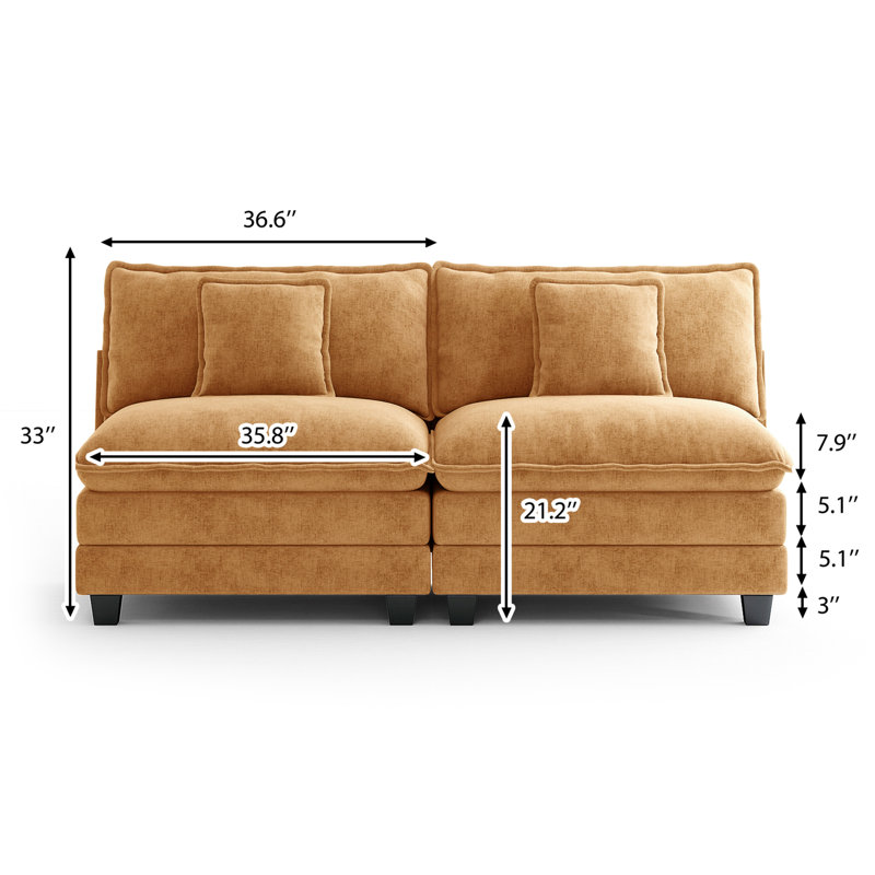 Canapé modulaire rembourré en L en chenille de 76,8 po avec repose-pieds Mandurah, Orange