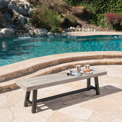 Sandblast Finish Acacia Wood Dining Bench With Rustic Metal Frame, Perfect For Outdoor And Indoor Use