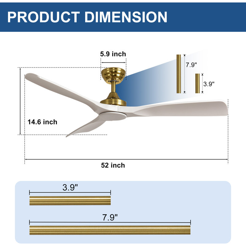 52'' Black and Walnut Ceiling Fan Indoor/Outdoor Fan for Patios with Remote Control 6-Speed Mute Reversible Motor Timer