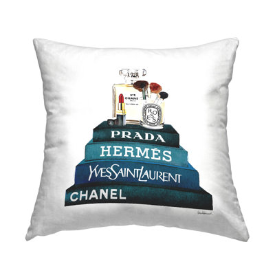 Stupell Industries Blue Fashion Makeup Accessories On Glam Books Printed Throw Pillow by Amanda Greenwood