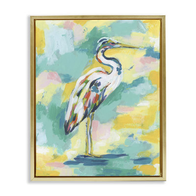 «Blue & Yellow Heron Bird», art mural encadré flottant par Ethan Harper