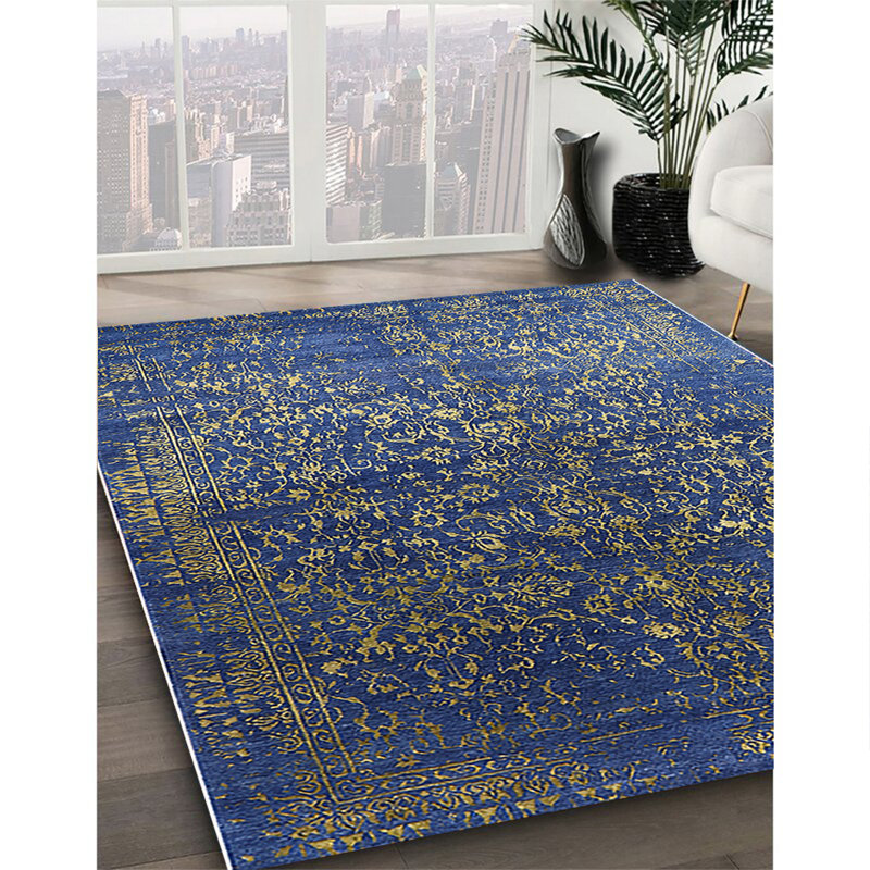 Tapis 100% moderne 2587 de style Mid-Century lavable à la machine, Carré 7 pi