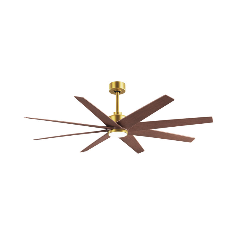 Ariella - Eight Blade Ceiling Fan - Integrated LED - Matte Black Finish - Matte White Blades, Walnut Tone, Brushed Brass