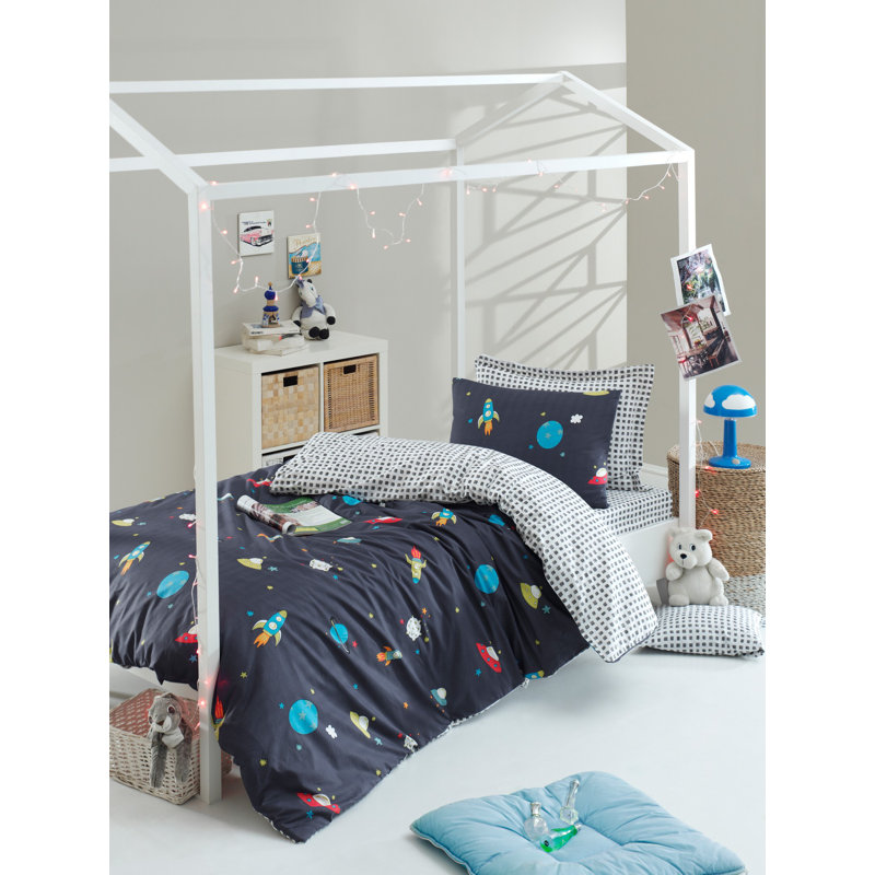 Ensemble de housse de couette 100% coton Argyle bleu foncé / blanc / jaune