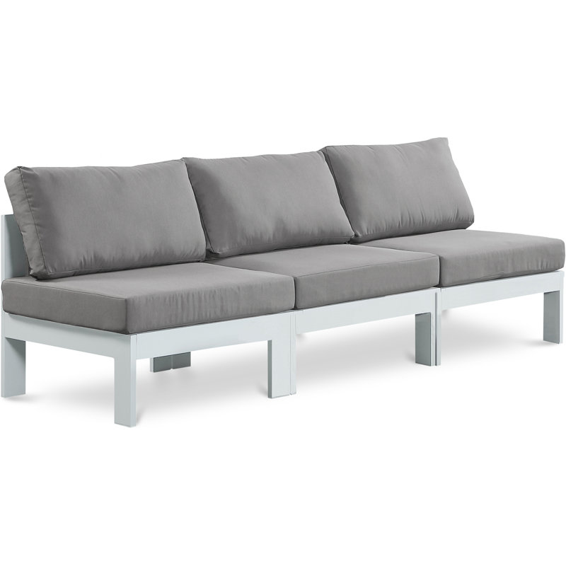 Canapé d'extérieur avec coussins de 90 po de largeur Kylis, Gris, Blanc