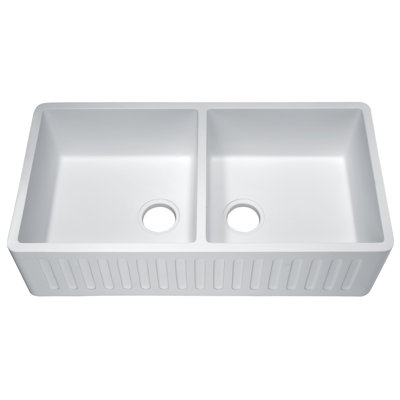 Roine 35.43'' L Double Bowl Solid Surface Kitchen Sink