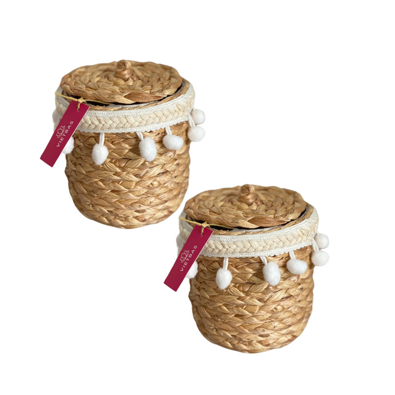 Porte-accessoires pour chambre de fille, rangement de maquillage décoratif, contenants décoratifs pour salle de bain, panier avec couvercle pour décoration boho beachy