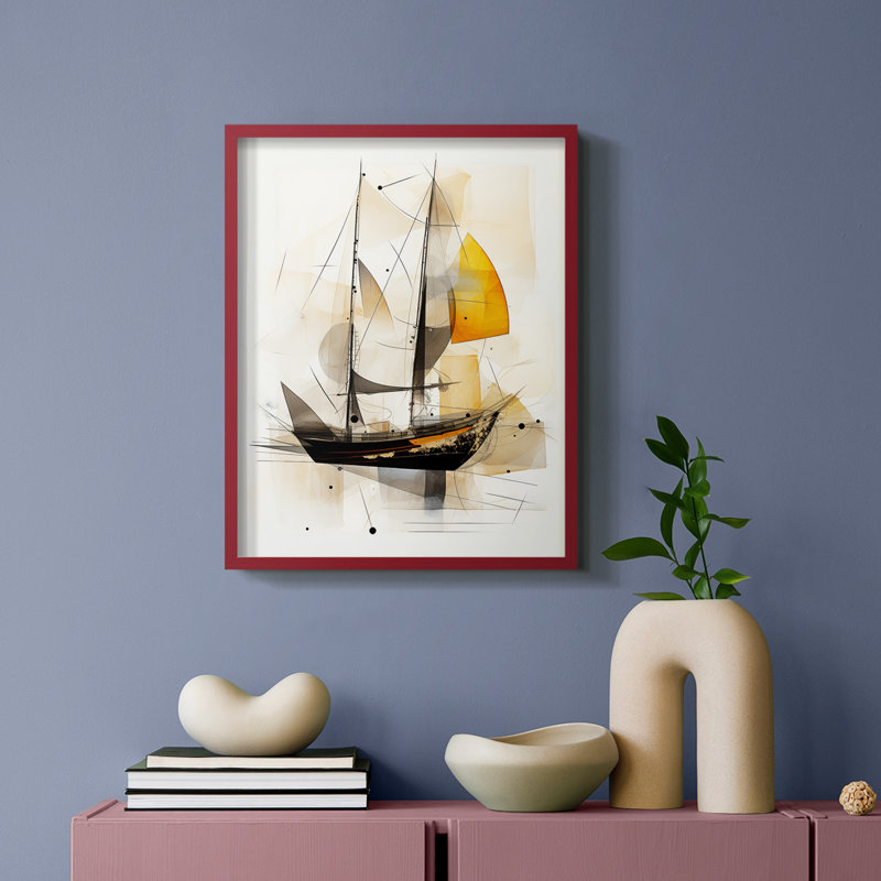 NAUTICAL Series CCCCLIIII - Impression encadrée de qualité supérieure - Prêt à être accroché - Aucun clou requis, Rouge