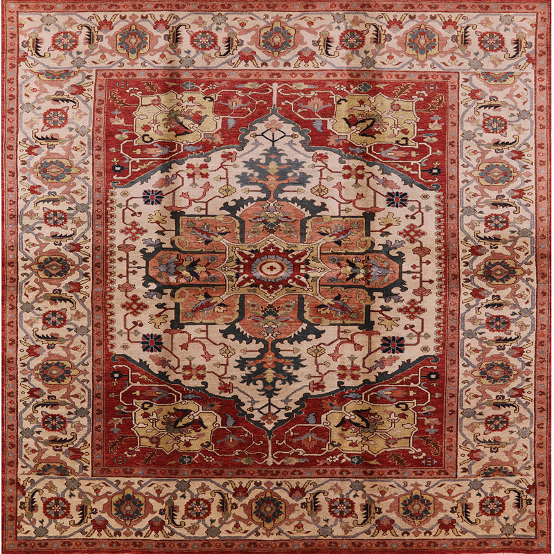 Tapis oriental orange / beige, Carré 8 pi