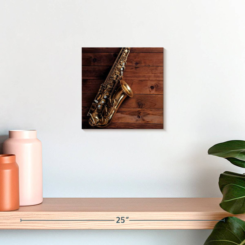 Abarca Saxophone On Wood, 10" H x 10" W