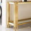 Console avec verre à double couche, cadre en acier inoxydable de couleur dorée, ajoute du caractère à la table à cadre fini miroir, plus d'espace de rangement trempé et facile à nettoyer