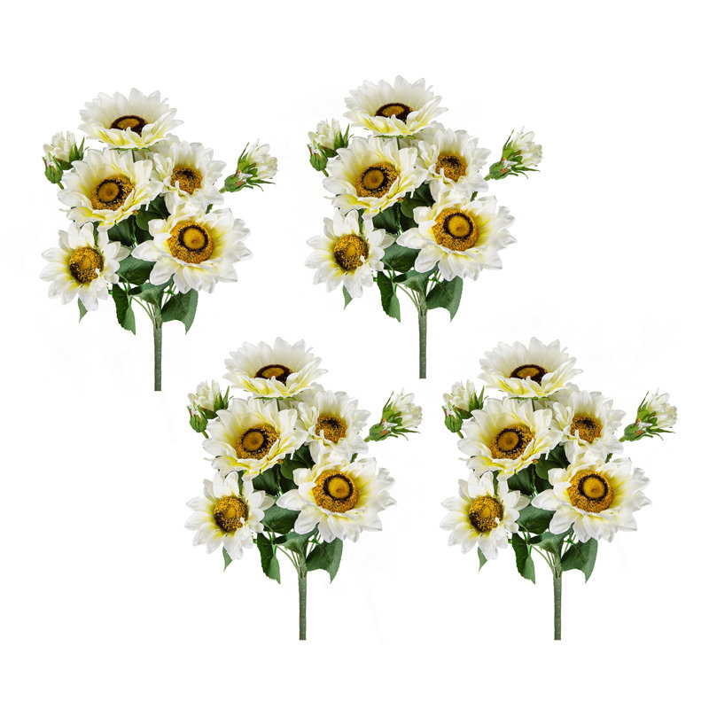 Arbuste de tournesol artificiel 10,2 x 11 x 18,9 po x 9,4, Crème/Vert