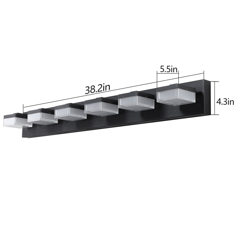 6 - Miroir de salle de bain noir à DEL - Éclairage de table de maquillage moderne et solide, Noir mat