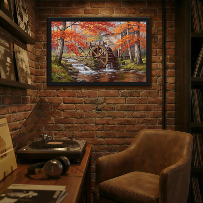 Paysage et nature, automne, ruisseau, moulin à eau, roue, paysage, H 12 po x l 18 po