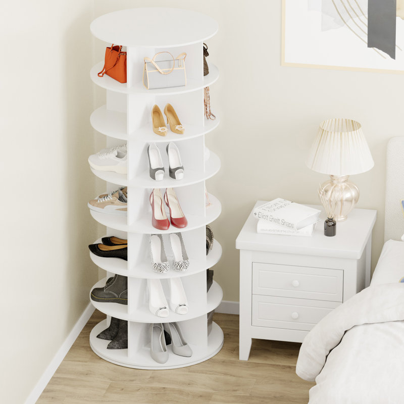 7-Tier Rotating Shoe Rack Tower, 360° Spinning Lazy Susan Shoe Display, Revolving Round Carousel, Vertical Shoe & Handbag Closet Storage Organizer