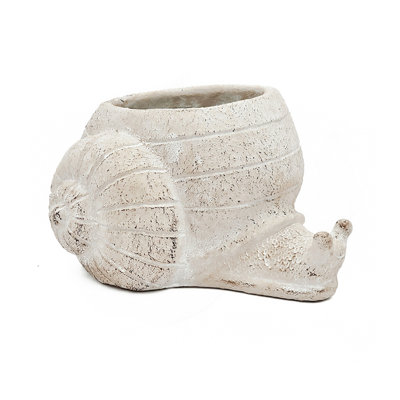 8.3X7x4.7" Decorative Sand And Cement Snail Planter With Textured Beige Finish