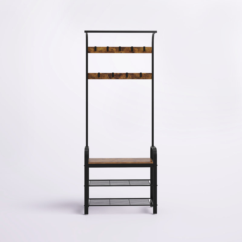 Portemanteau avec banc et rangement pour chaussures, Brun rustique