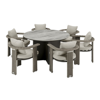 Neville 7-Piece Outdoor Round Sintered Stone Dining Set