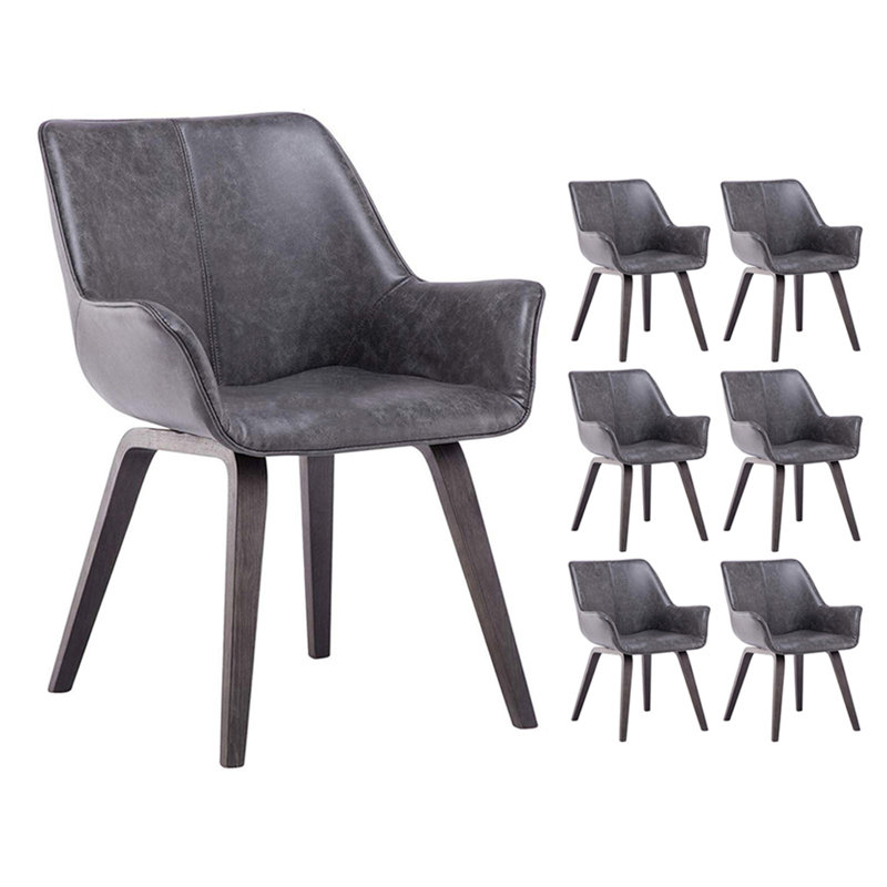 Chaise avec accoudoirs rembourrée Abubaker, Chêne noir, Anthracite, 6