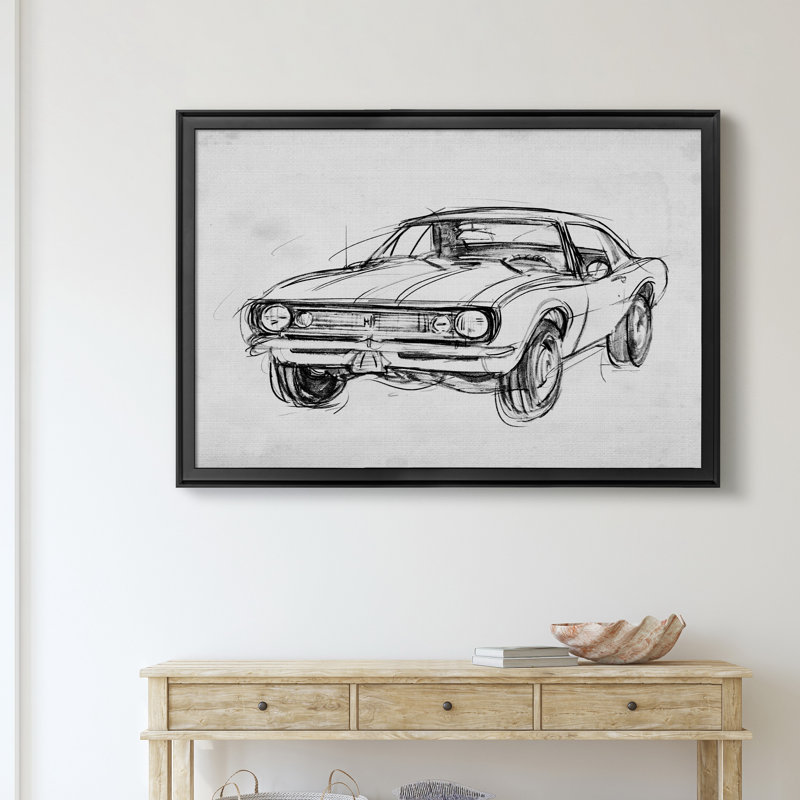 " Classic Car Sketch III ", 22.5" H x 30.5" W x 1.5" D, Black