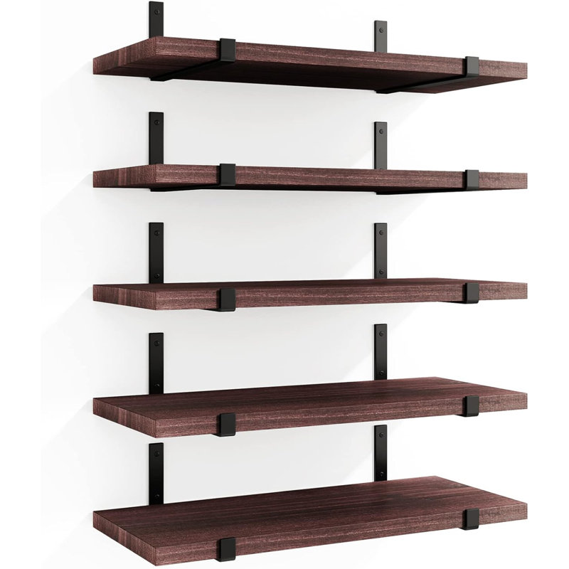 Alarins 5 Piece Wood Floating Shelf, Brown