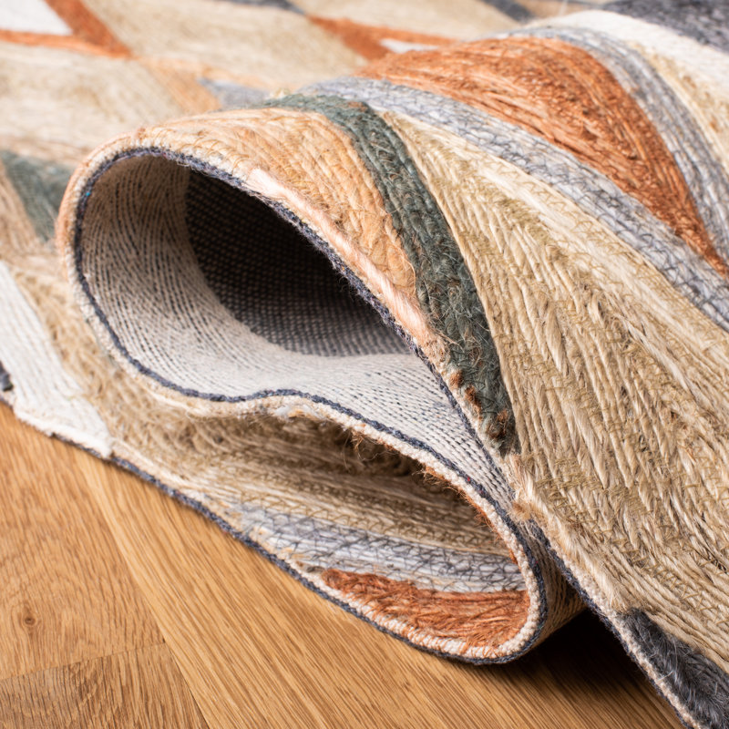 Gilbreath Hand Tufted Jute/Cotton Geometric Rug in Beige/Rust, Runner 2'3" x 8'