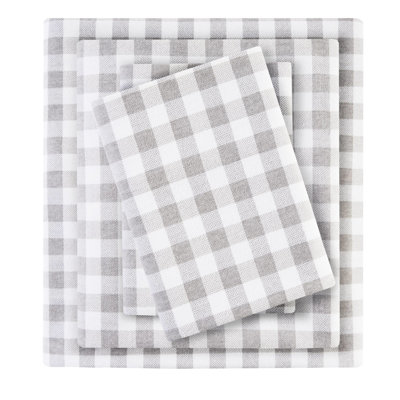 4 Pcs King Sheet , 100% Cotton Flannel, Herringbone Print, Cozy And Soft, Flat Sheet, Fitted 2 Pillowcases, Easy Care
