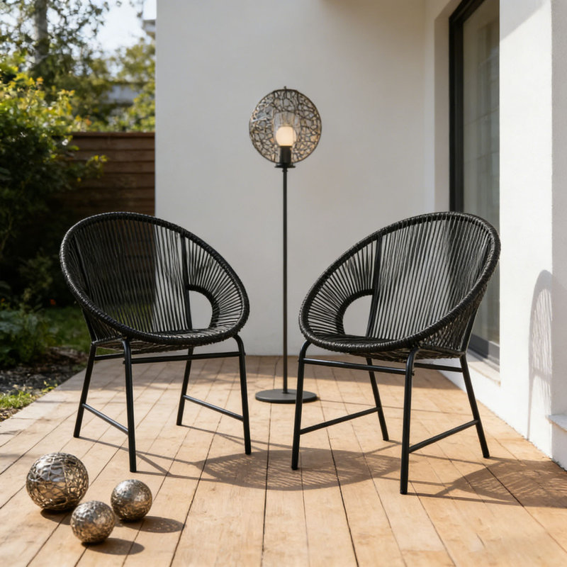 Ensemble de chaises de patio en osier, Noir