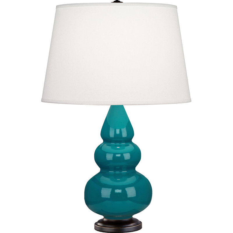 Small Triple Gourd Table Lamp, Peacock and Bronze Base