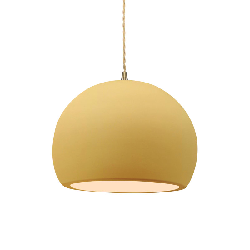 Luminaire suspendu à 1 lumière Aschwin, H 7,75 po x l 10 po x P 10 po, Jaune pâle / beige, Laiton antique