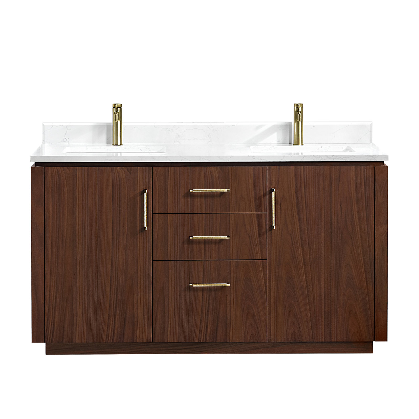 Cloverfield 60'' Double Bathroom Vanity, Natural Walnut, Gold