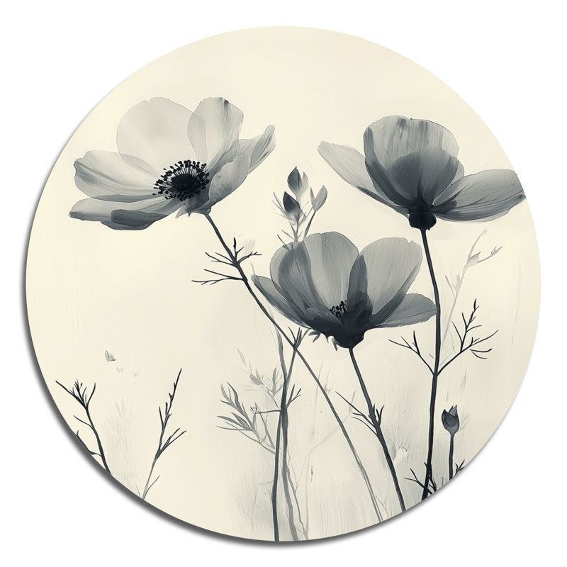 Fleur sauvage silencieuse en fleurs sauvages monochromes II - impression de fleurs sauvages sur un cercle en métal