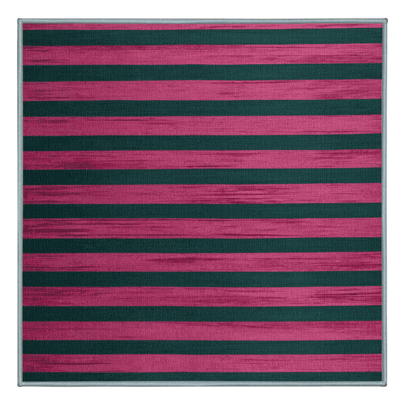 Machine Washable Horizontal Stripes Blue Area Rug, Square 3'
