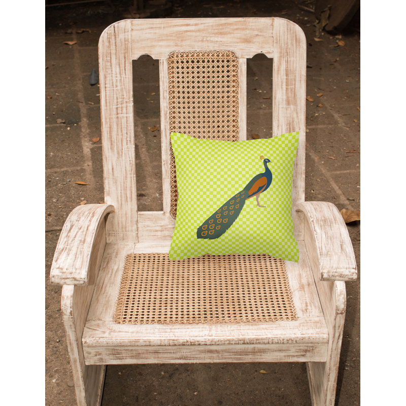 Coussin décoratif d’extérieur peacock paon check, Vert, 18 po x 18 po