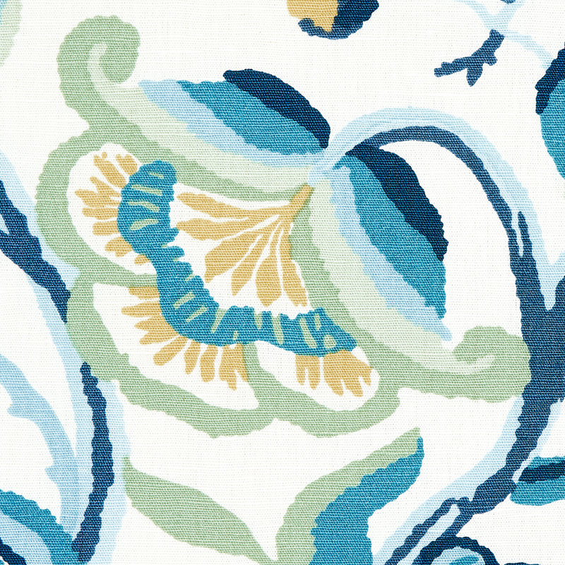 Alexandra Vine Linen Fabric, Navy/Leaf