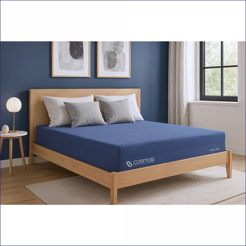 Matelas | Double matelas en mousse à mémoire de forme de 8 po avec housse super douce, roulé et amp; En boîte | Bleu-gris | Mousse