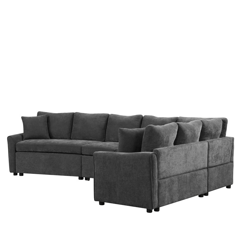 124.8"L-Shaped Sofa Convertible Sofa Bed Pull Out Sofa Sleeper With Two Back Pillows, Two Usb Ports And Two Power Sockets For Living Room, Gray (Old Sku:Sg000890aae)