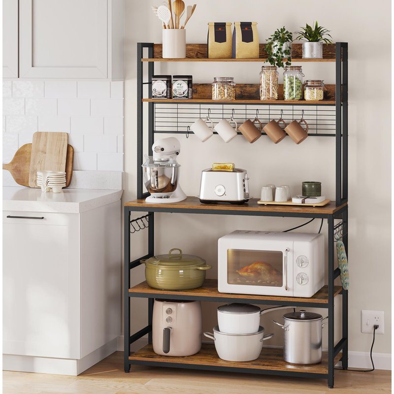 Étagère de boulanger 66,9 po H 5 niveaux avec prise de courant et tablette réglable, H 66,9 po x l 39,4 po x P 15,7 po