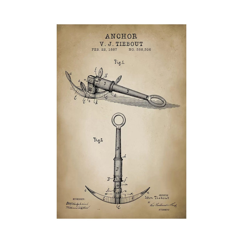 Nautical, Anchor 1 Piece Wrapped Canvas Wall Art, 66.04 cm H x 45.72 cm W x 1.91 cm D