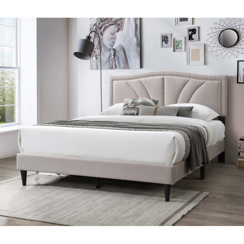 Lit Reo, tête de lit tapissier courbée, Brun pâle, Grand