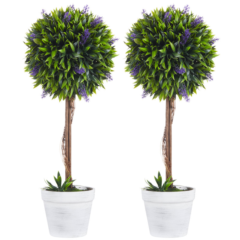HOMCOM Artificial Plants Ball Trees Lavender Flowers Set of 2 60cm Green