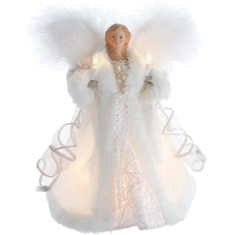 10-Inch White Angel Christmas Tree Topper with Lights