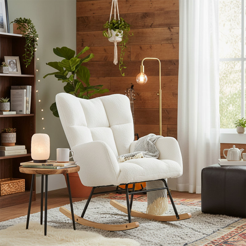 Chaise berçante rembourrée Modern, Ivoire ivoire