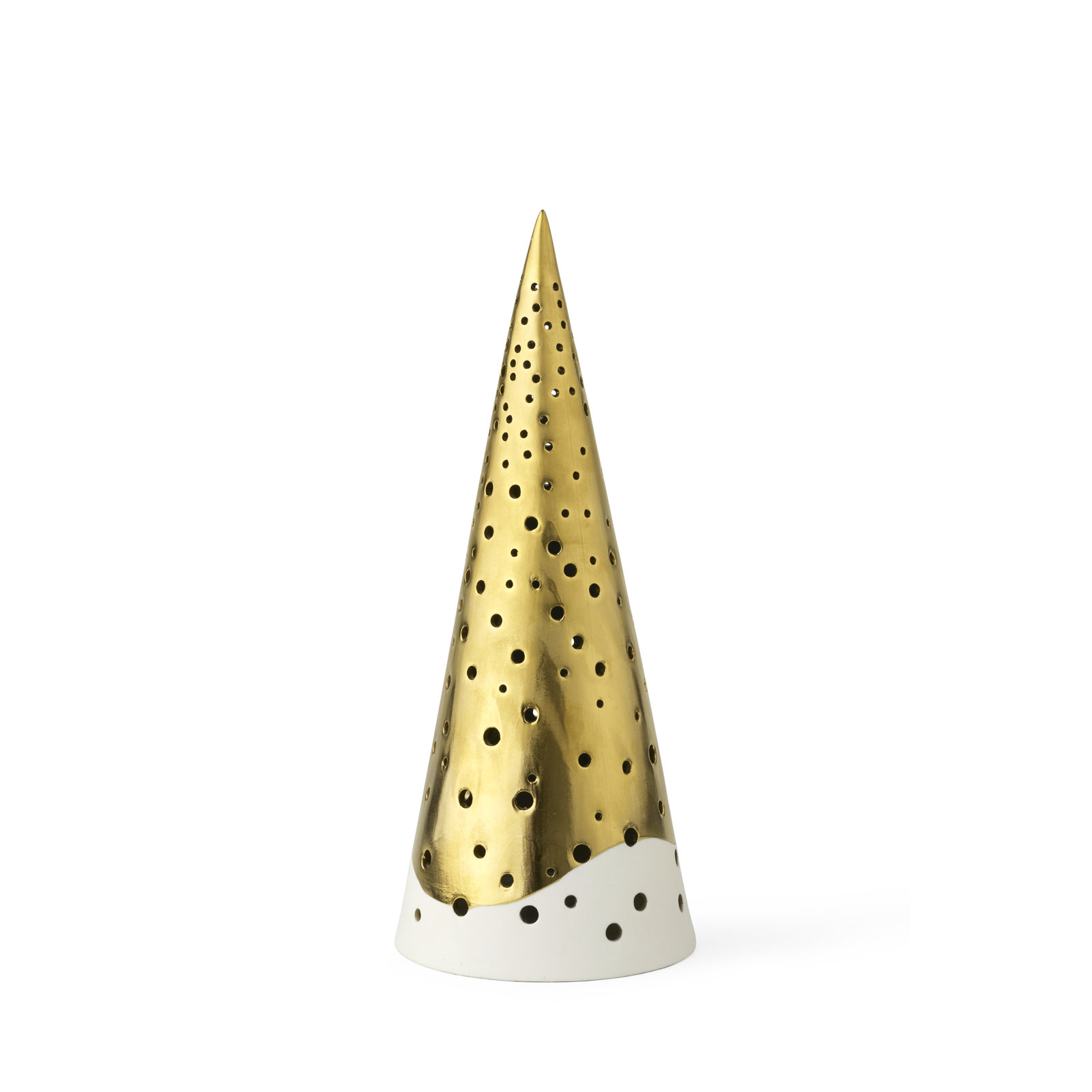 Kähler Nobili Bone China Lantern, 10" H x 4.1" W x 4.1" D, Satin Gold/White