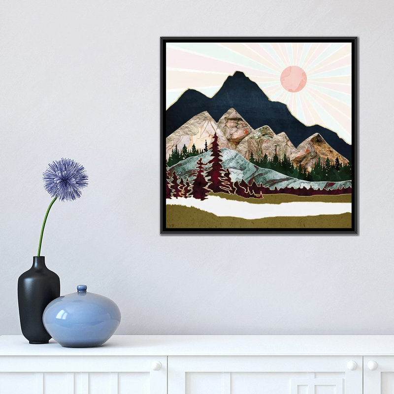 Retro Autumn Vista - impression d'art graphique, Aucun mat, 18" H x 18" W x 1.5" D, Toile avec cadre noir