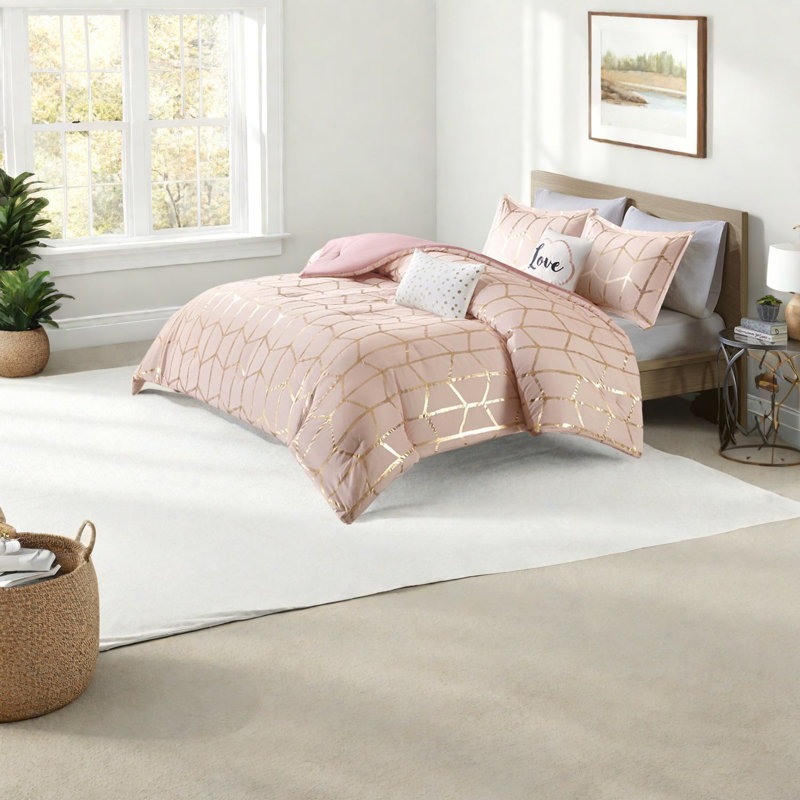 Comfortable Polyester Bedding Sets, Blush Gold Modern Design For Bedroom