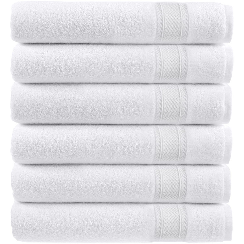 Ensemble de 6 serviettes de bain moyennes blanches Everest Premium pour salle de bain 24 x 50 pouces