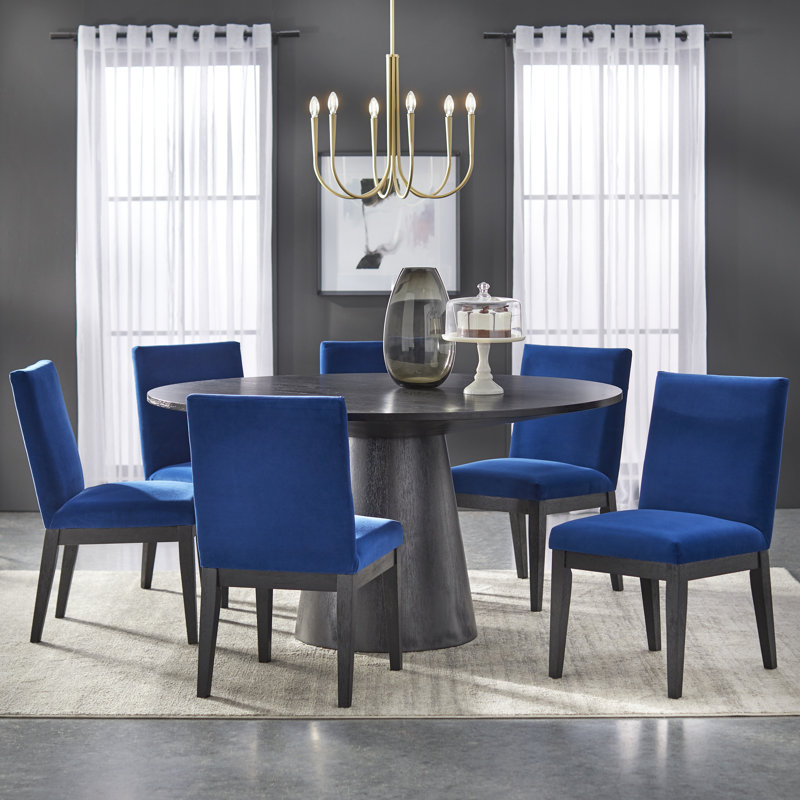 Ensemble repas pour 4 personnes Kumud, Bleu marine, 7 pièces : table, 6 chaises