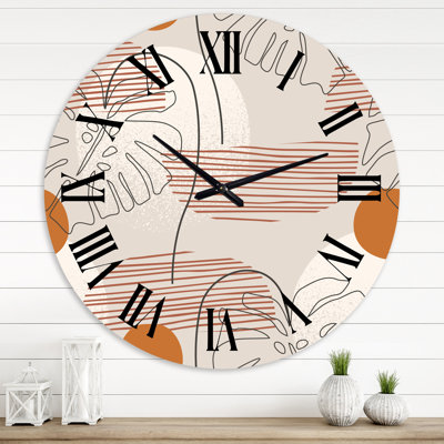 One Line Art Shapes & Abstract Monstera Leaf - Horloge murale moderne